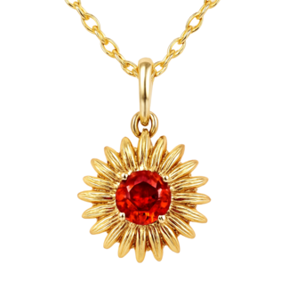 Mandarin orange garnet (0.80 ct) sunflower pendant 14k yellow gold 2.1 gr