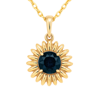 Green Tourmaline (0.80 ct) sunflower pendant 14k yellow gold 2.2 gr