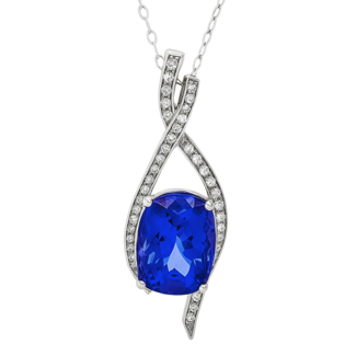 TQ tanzanite (11.47 ct) & diamond (0.50 ctw) pendant 14k white gold 6.5 gr