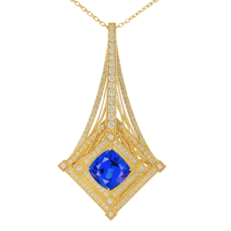 TQ Original Tanzanite (12.63 ct) & diamond (1.5 ctw) pendant 18k yellow gold 31.5 gr