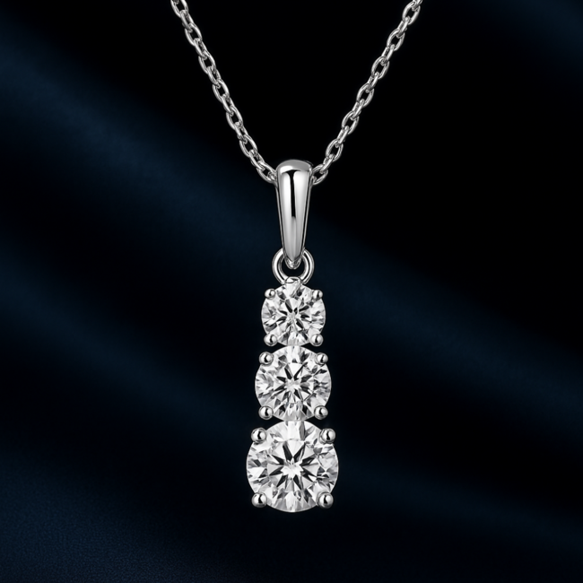 LAB GROWN Diamond (1.0 ctw) 3 stone pendant 14k white gold