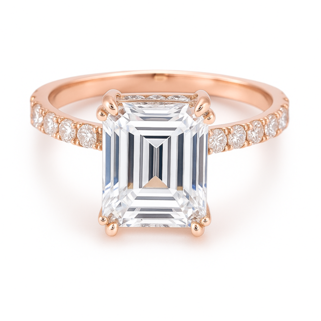 LAB GROWN Diamond (1.0 ctw) bridal ring emerald cut CZ center 14k yellow gold 6.2 gr