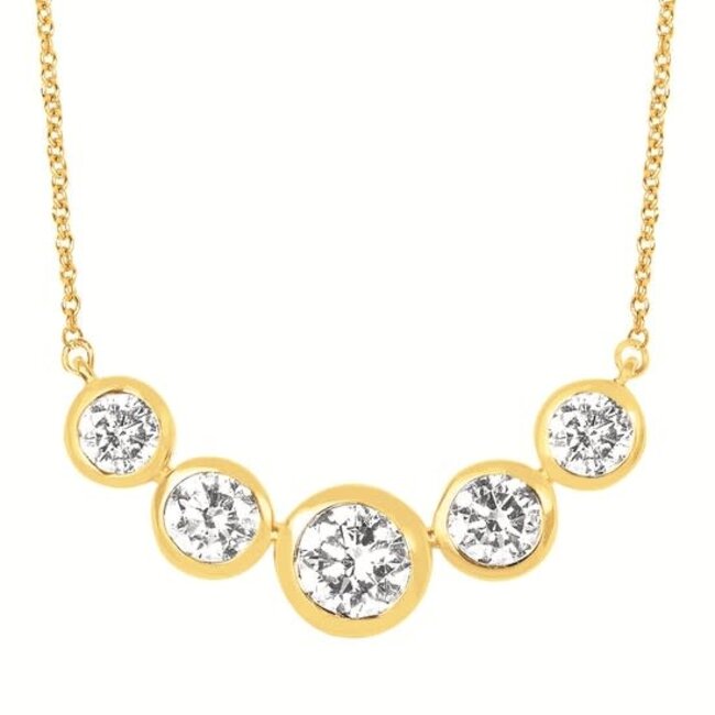 LAB GROWN Diamond (2.02 ctw) 5 stone bezel set necklace 14k yellow gold
