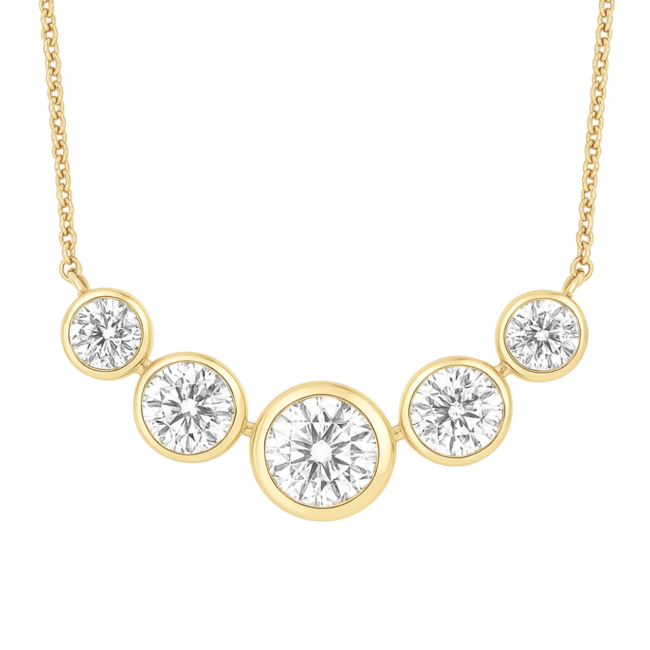 LAB GROWN Diamond (2.02 ctw) 5 stone bezel set necklace 14k yellow gold