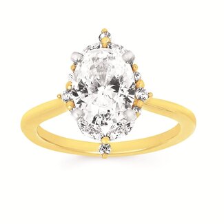 Diamond (0.29 ctw) vintage halo bridal setting CZ CTR 14k yellow gold 3.9 gr