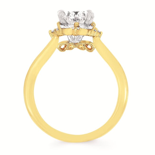 Diamond (0.29 ctw) vintage halo bridal setting CZ CTR 14k yellow gold 3.9 gr