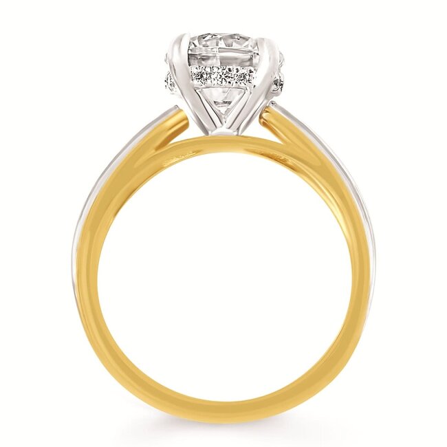 Diamond (0.07 ctw) 2 tone bridal setting CZ CTR 14k white & yellow gold 4.9 gr