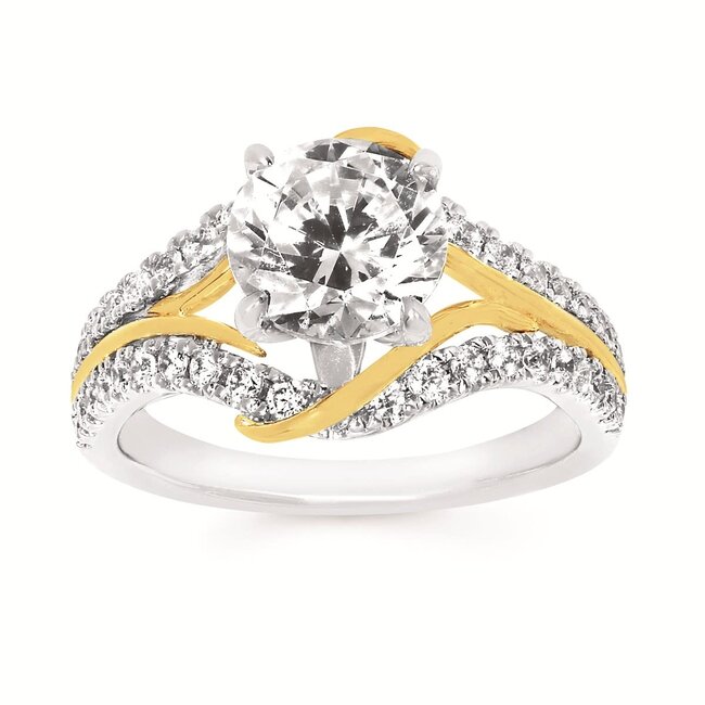 Diamond (0.58 ctw) 2 tone split shank bridal setting CZ CTR 14k white & yellow gold 5.6 gr