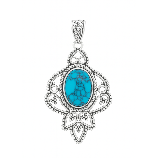 Turquoise pendant w/beadwork sterling silver 4gr