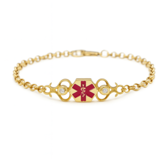 Quinn's cz medic alert toggle bracelet, 14k yellow gold & enamel