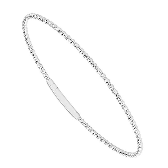 14k white gold tracer beaded flexi bangle w/ titanium wire 4.8 gr