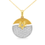 Diamond (1/4 ctw) disc with flower pendant, 14k white and yellow gold