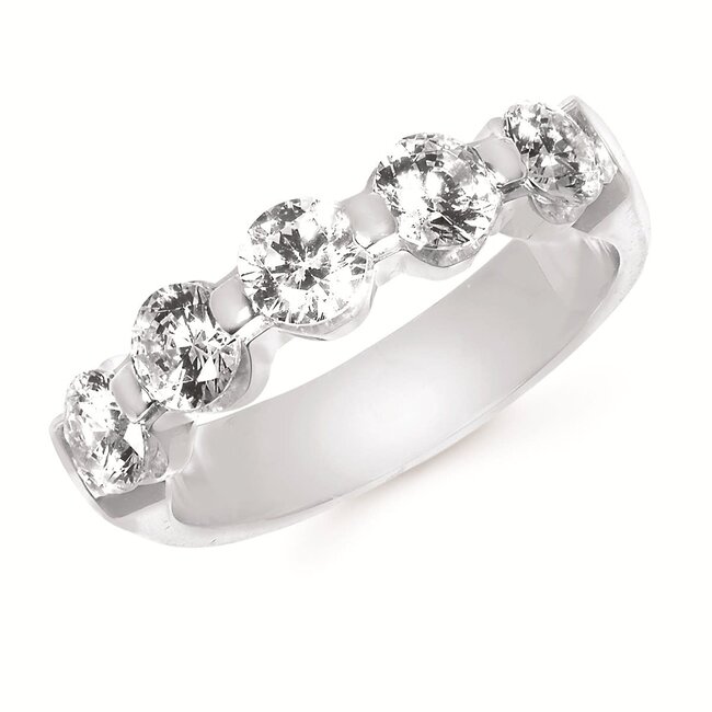 Diamond (1.50 ctw) 5 stone band 14k white gold 5.2 gr