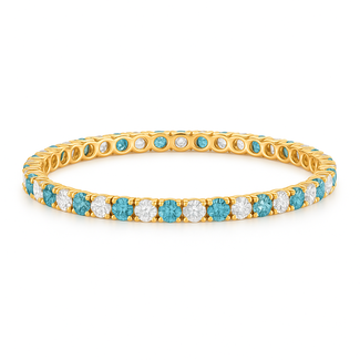 LAB GROWN 7.5" Blue & white diamond (5.0 ctw) bracelet 14k yellow gold 9.7 gr