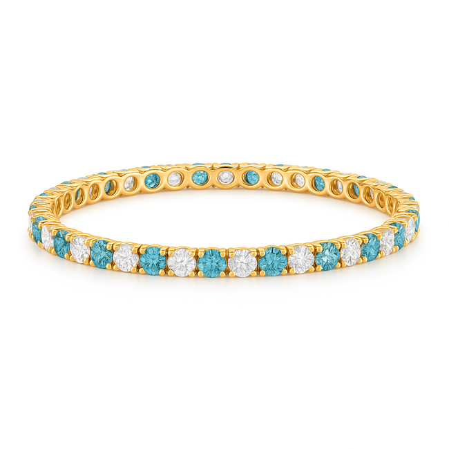 LAB GROWN 7.5" Blue & white diamond (5.0 ctw) bracelet 14k yellow gold 9.7 gr