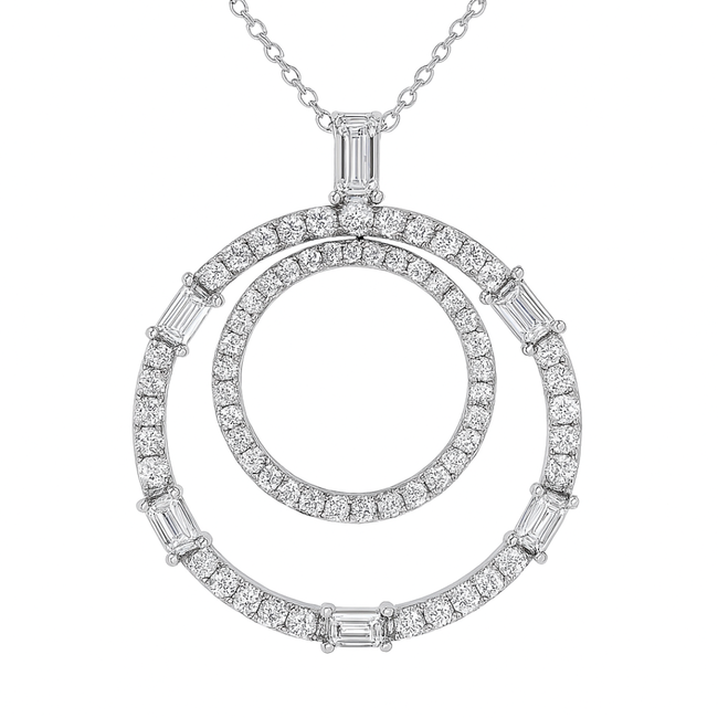 LAB GROWN Diamond (1.0 ctw) double circle necklace 14k white gold 5.3 gr
