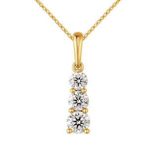 LAB GROWN Diamond (1.0 ctw) graduated 3 stone pendant w/chain 14k yellow gold 2.8 gr