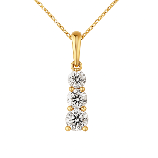 LAB GROWN Diamond (1.0 ctw) graduated 3 stone pendant w/chain 14k yellow gold 2.8 gr