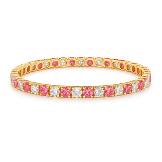 LAB GROWN 7.5" Pink & white diamond (5.0 ctw) bracelet 14k yellow gold 9.7 gr