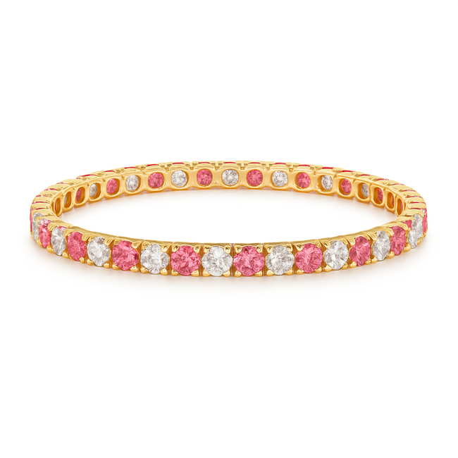 LAB GROWN 7.5" Pink & white diamond (5.0 ctw) bracelet 14k yellow gold 9.7 gr