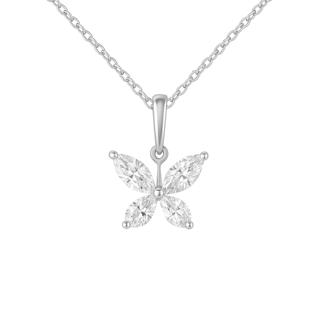 LAB GROWN Diamond (1.5 ctw) butterfly necklace 14k white gold 3 gr