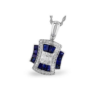 Sapphire (0.85 ctw) & diamond (0.25 ctw) pendant 14k white gold 5.4 gr
