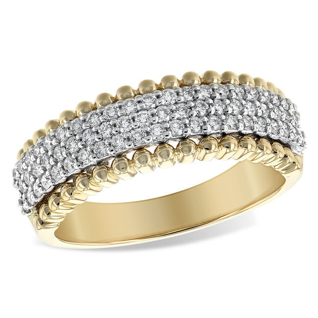 Diamond (0.50 ctw) 3 row milgrain edge band 14k white & yellow gold 4.8 gr