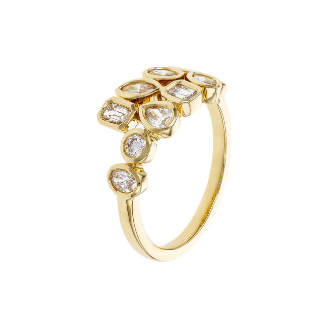 Diamond (0.85 ctw) multi shape bypass ring 14k yellow gold 3.4 gr