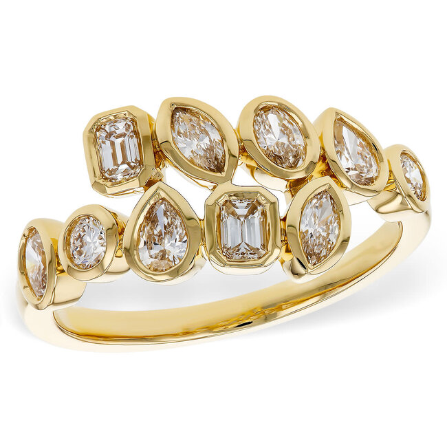 Diamond (0.85 ctw) multi shape bypass ring 14k yellow gold 3.4 gr