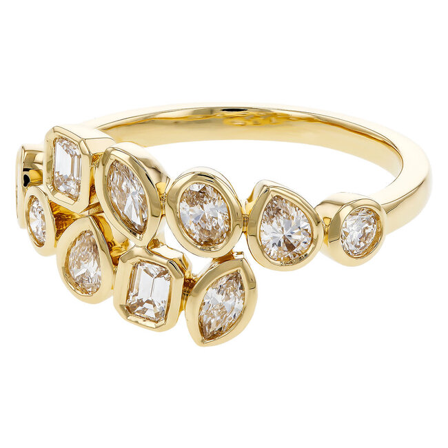 Diamond (0.85 ctw) multi shape bypass ring 14k yellow gold 3.4 gr