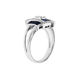 Sapphire (0.87 ctw) & diamond (0.35 ctw) vintage ring 14k white gold 5.6 gr