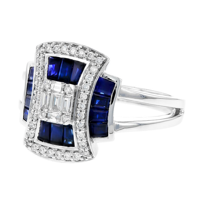Sapphire (0.87 ctw) & diamond (0.35 ctw) vintage ring 14k white gold 5.6 gr
