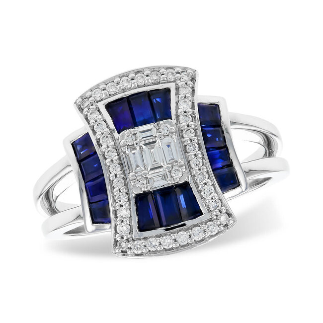 Sapphire (0.87 ctw) & diamond (0.35 ctw) vintage ring 14k white gold 5.6 gr