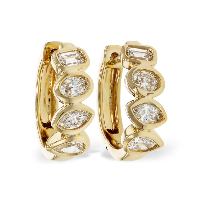 Diamond (0.68 ctw) multi shape hoop earrings 14k yellow gold 3.8  gr