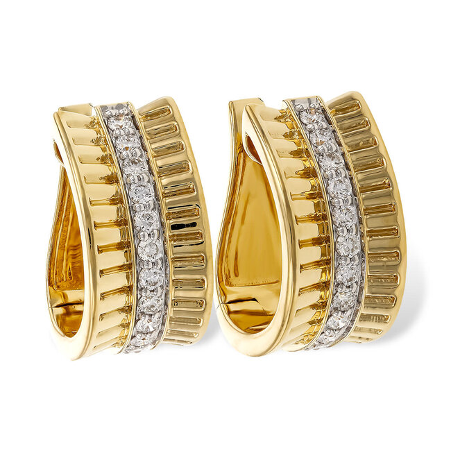 Diamond (0.28 ctw) textured huggy hoop earrings 14k yellow gold 4.6 gr