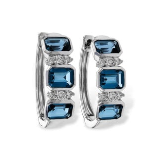 London blue topaz (1.37 ctw) diamond (0.11 ctw) hoop earrings 2.6 gr