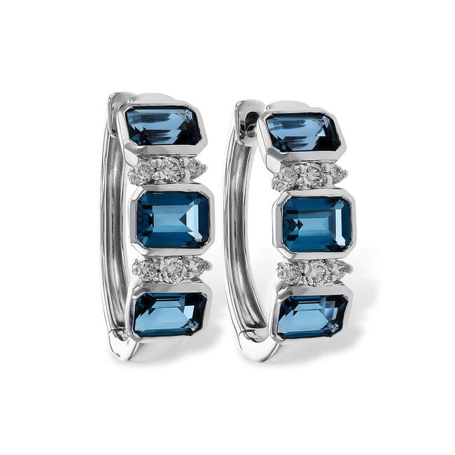 London blue topaz (1.37 ctw) diamond (0.11 ctw) hoop earrings 2.6 gr