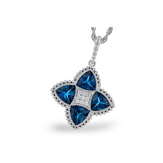 London blue topaz (2.79 ctw) & diamond (0.06 ctw) trillion cluster pendant 14k white gold 5.7 gr
