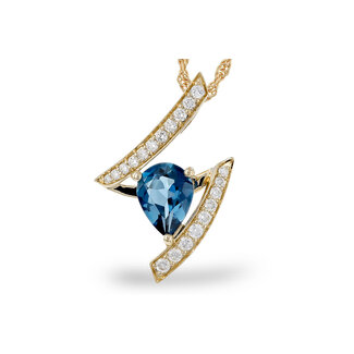London blue topaz (1.04 ct) & diamond (0.19 ctw) pear pendant 14k yellow gold 4.1 gr