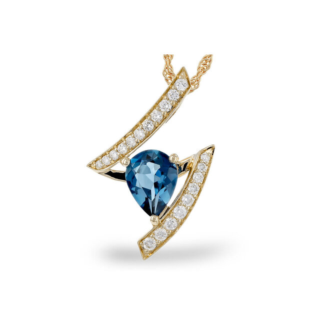 London blue topaz (1.04 ct) & diamond (0.19 ctw) pear pendant 14k yellow gold 4.1 gr