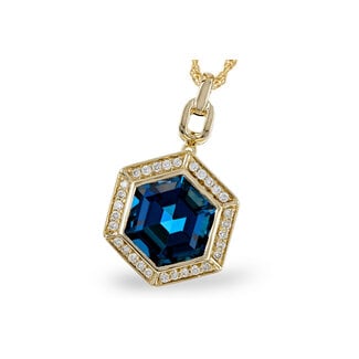 London blue topaz (3.4 ct) & diamond (0.15 ctw) hexagon pendant 14k yellow gold
