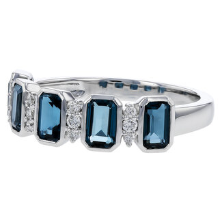 London blue topaz (1.46 ctw) & diamond (0.12 ctw) band 14k white gold 3.0 gr