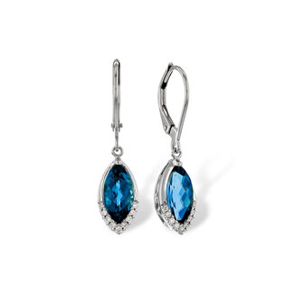 London blue topaz (2.42 ctw) & diamond (0.08 ctw) marquise dangle earrings 14k white gold 2.4 gr