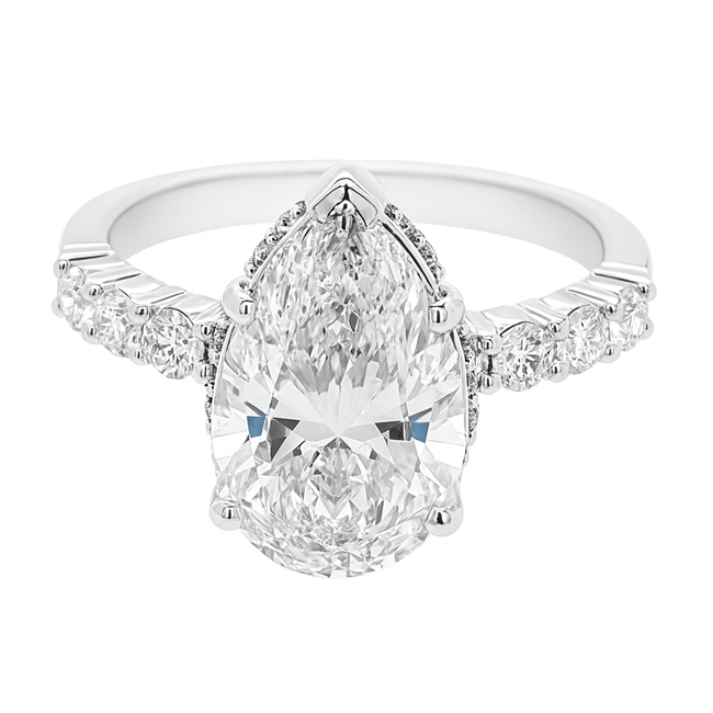 LAB GROWN pear (3.01 ct) center in LG diamond (0.50 ctw) band 14k white gold 4.4 gr