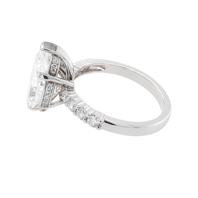 LAB GROWN pear (3.01 ct) center in LG diamond (0.50 ctw) band 14k white gold 4.4 gr