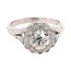 Diamond (1.19 ct) old european cut round in hand carved halo setting 14k white gold 3.2 gr