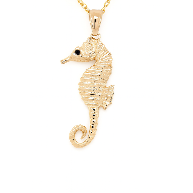 TQ Original 14k yellow gold seahorse pendant with sapphire eyes 4.5 gr
