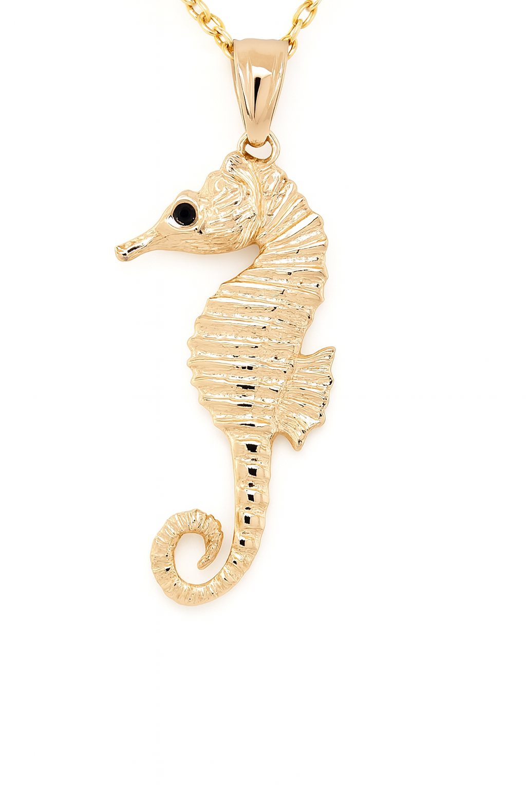TQ Original 14k yellow gold seahorse pendant with sapphire eyes