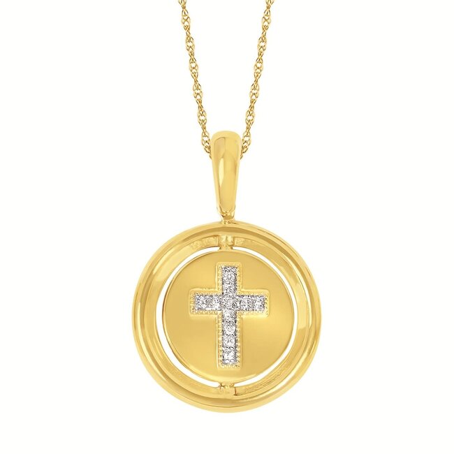 Diamond (0.25 ctw) reversible cross circle pendant w/chain 14k yellow gold
