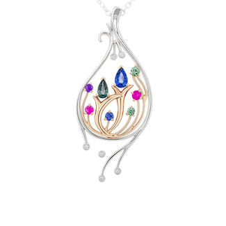 TQ Original multi color sapphire (0.86 ctw) & diamond (0.14 ctw) pendant 14k white & yellow gold 6.0 gr